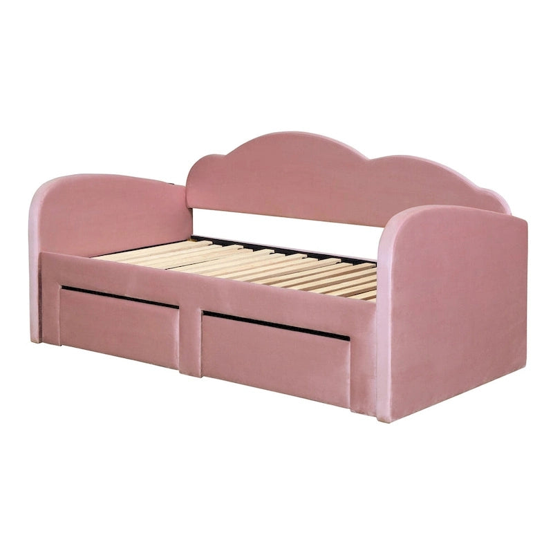 Lettino imbottito una piazza con schienale a nuvola, letto estraibile e 2 cassetti e porte USB, beige