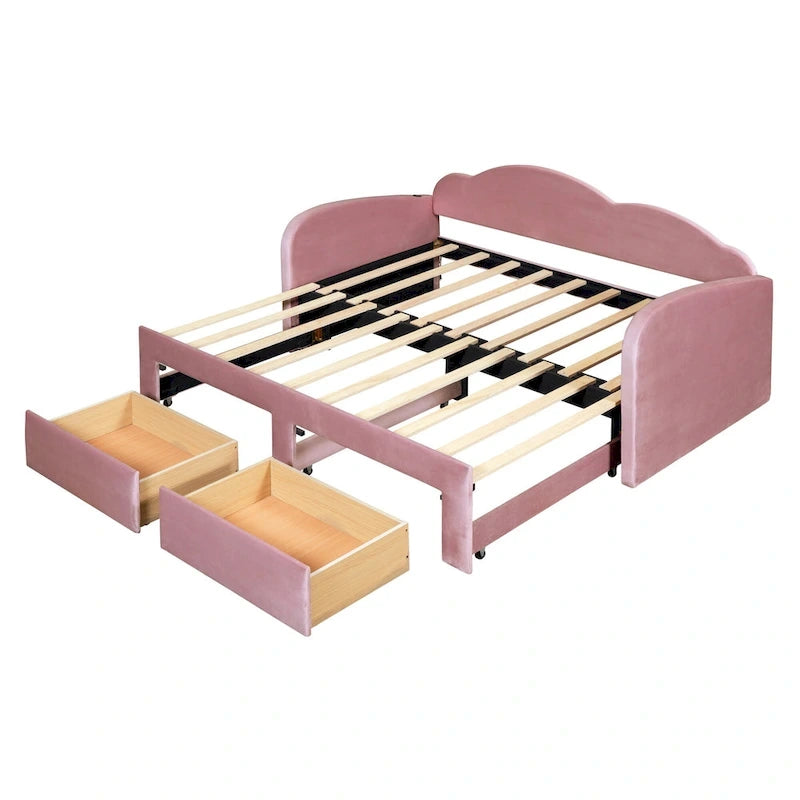 Lettino imbottito una piazza con schienale a nuvola, letto estraibile e 2 cassetti e porte USB, beige