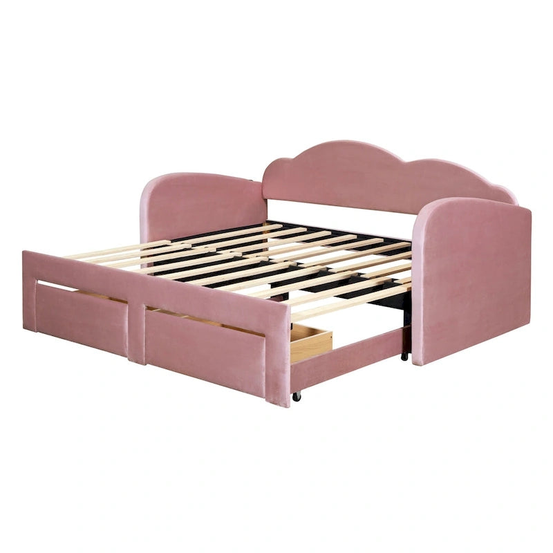 Lettino imbottito una piazza con schienale a nuvola, letto estraibile e 2 cassetti e porte USB, beige