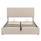 Letto a piattaforma imbottito queen size con sistema di archiviazione idraulico - Beige
