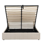 Letto a piattaforma imbottito queen size con sistema di archiviazione idraulico - Beige