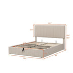 Letto a piattaforma imbottito queen size con sistema di archiviazione idraulico - Beige