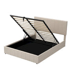 Letto a piattaforma imbottito queen size con sistema di archiviazione idraulico - Beige
