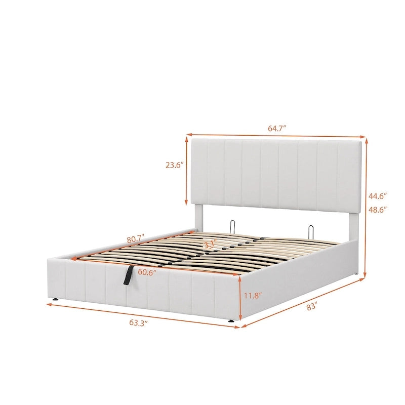 Letto a piattaforma imbottito queen size con sistema di archiviazione idraulico - Beige