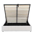 Letto a piattaforma imbottito queen size con sistema di archiviazione idraulico - Beige
