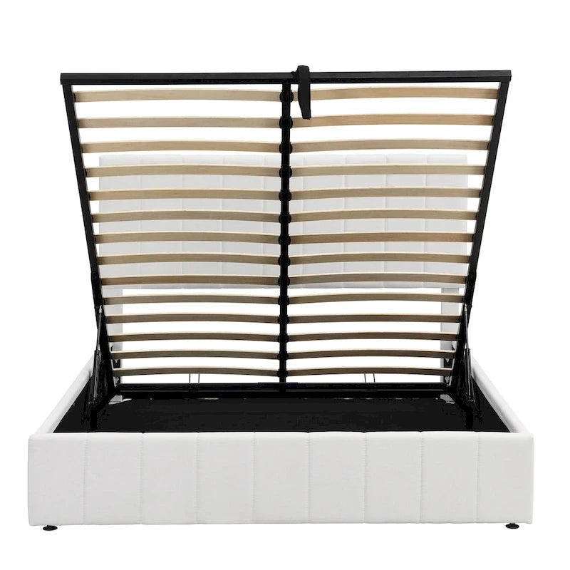 Letto a piattaforma imbottito queen size con sistema di archiviazione idraulico - Beige