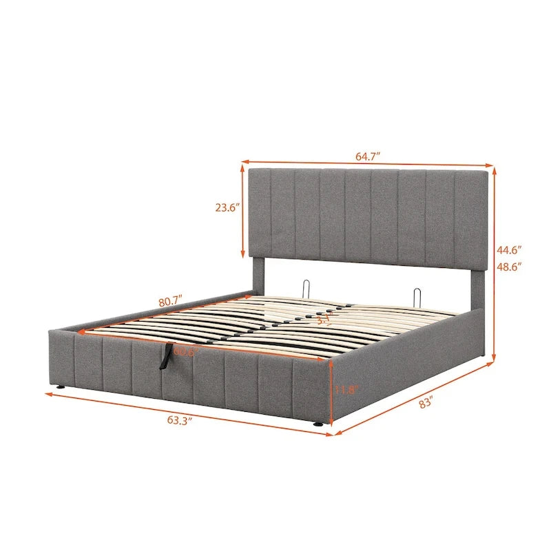 Letto a piattaforma imbottito queen size con sistema di archiviazione idraulico - Beige