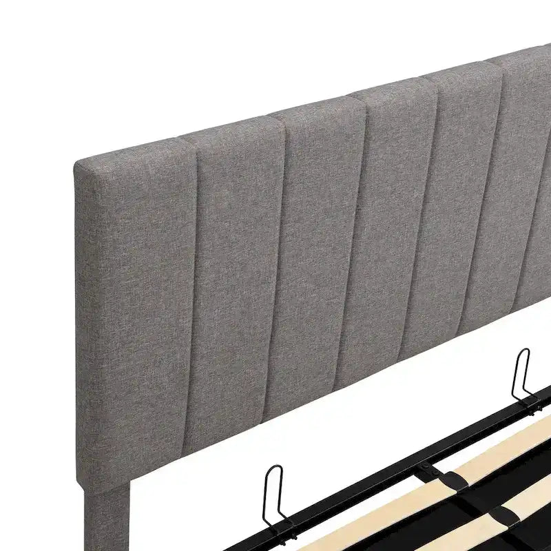 Letto a piattaforma imbottito queen size con sistema di archiviazione idraulico - Beige