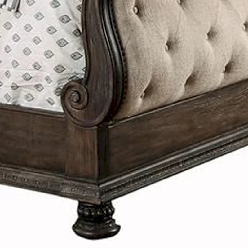 Letto California King con testiera e pediera a slitta, marrone e beige