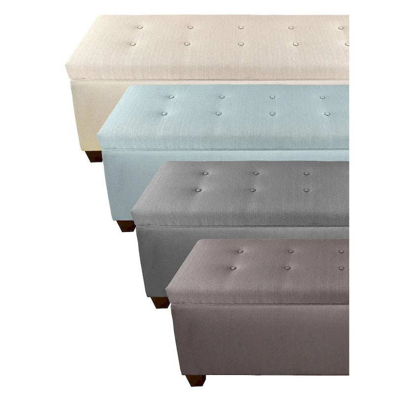  Button Tufted Linen Storage Bench