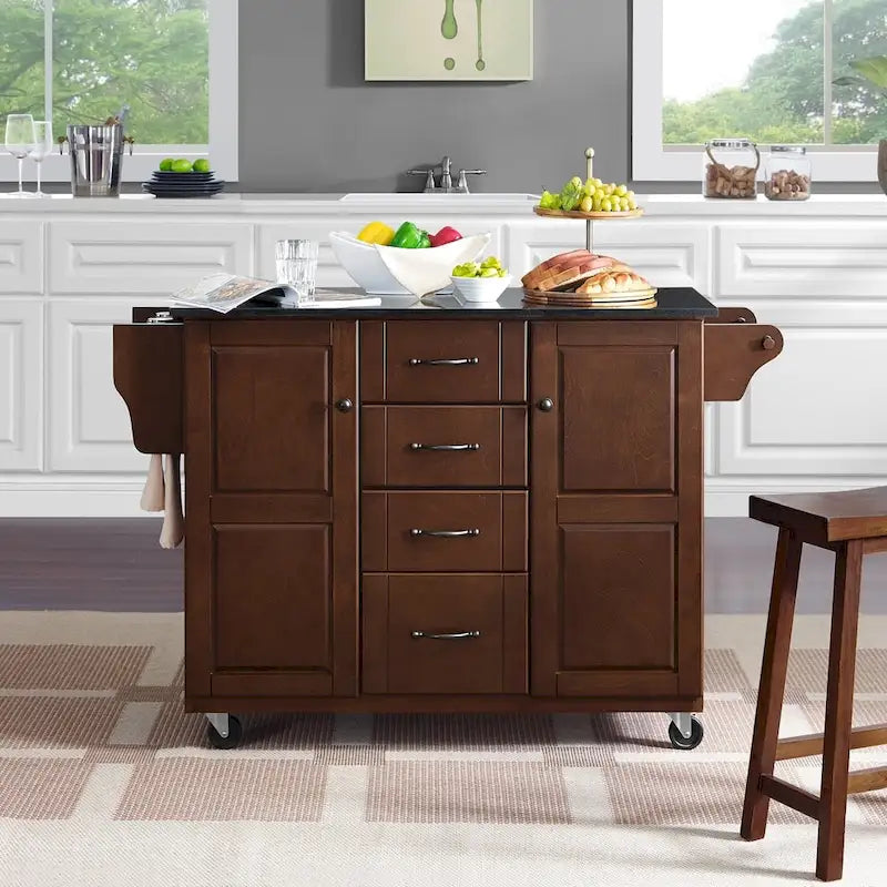  Eleanor Black Granite Top Kitchen Island - 18d x 51.5w x 35.25h