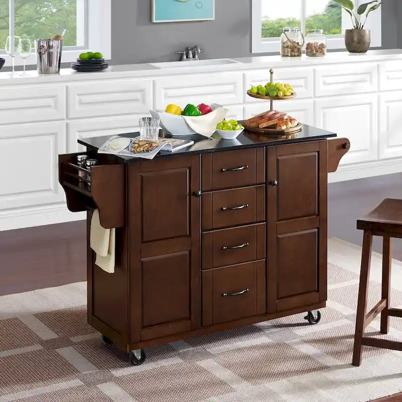 Isola da Cucina con Piano in Granito Nero - 45,7 P x 130,8 L x 89,5 A cm