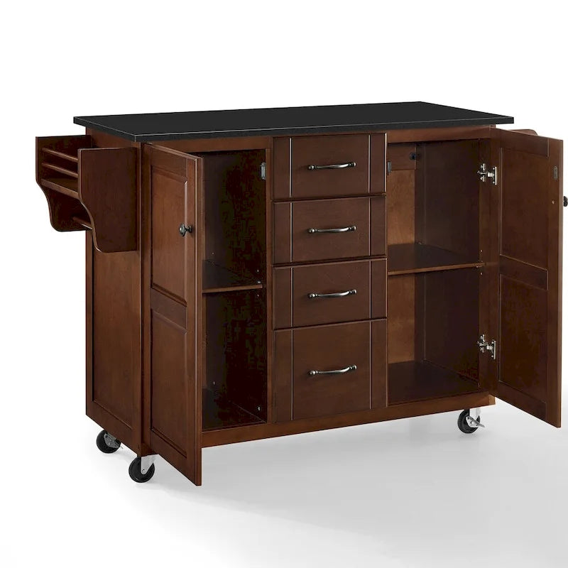 Isola da Cucina con Piano in Granito Nero - 45,7 P x 130,8 L x 89,5 A cm