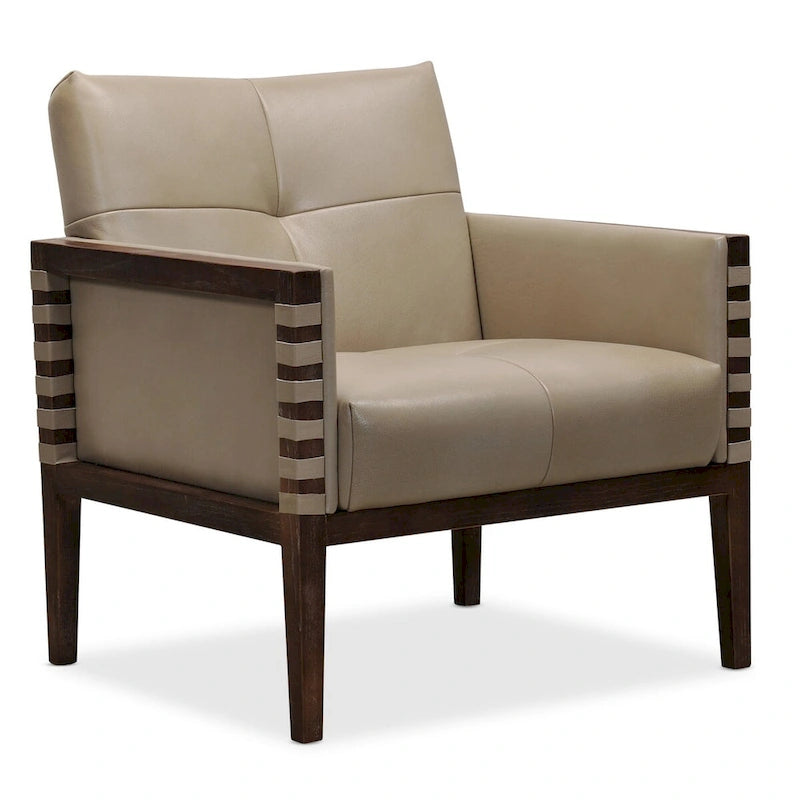 Poltrona in pelle con cornice in legno, larghezza 31".