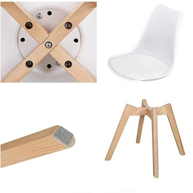 Set di 4 sedie da pranzo moderne con scocca bianca, seduta imbottita e gambe in legno di faggio - 48,26 cm L x 53,34 cm P x 81,28 cm H