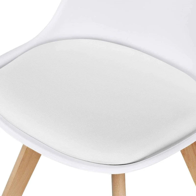 Set di 4 sedie da pranzo moderne con scocca bianca, seduta imbottita e gambe in legno di faggio - 48,26 cm L x 53,34 cm P x 81,28 cm H