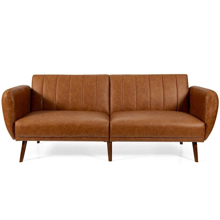 Divano Letto Futon Convertibile in Pelle PU, Divano Letto Regolabile con Gambe in Legno - 81 x 33,5 x 31,5 (L x P x A)