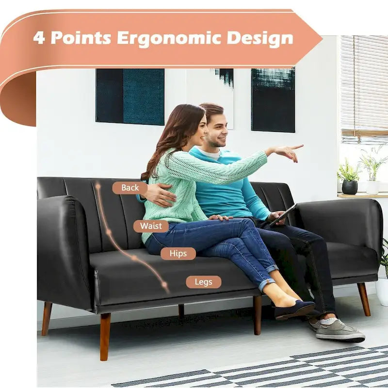 Divano Letto Futon Convertibile in Pelle PU, Divano Letto Regolabile con Gambe in Legno - 81 x 33,5 x 31,5 (L x P x A)