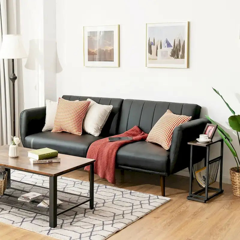 Divano Letto Futon Convertibile in Pelle PU, Divano Letto Regolabile con Gambe in Legno - 81 x 33,5 x 31,5 (L x P x A)