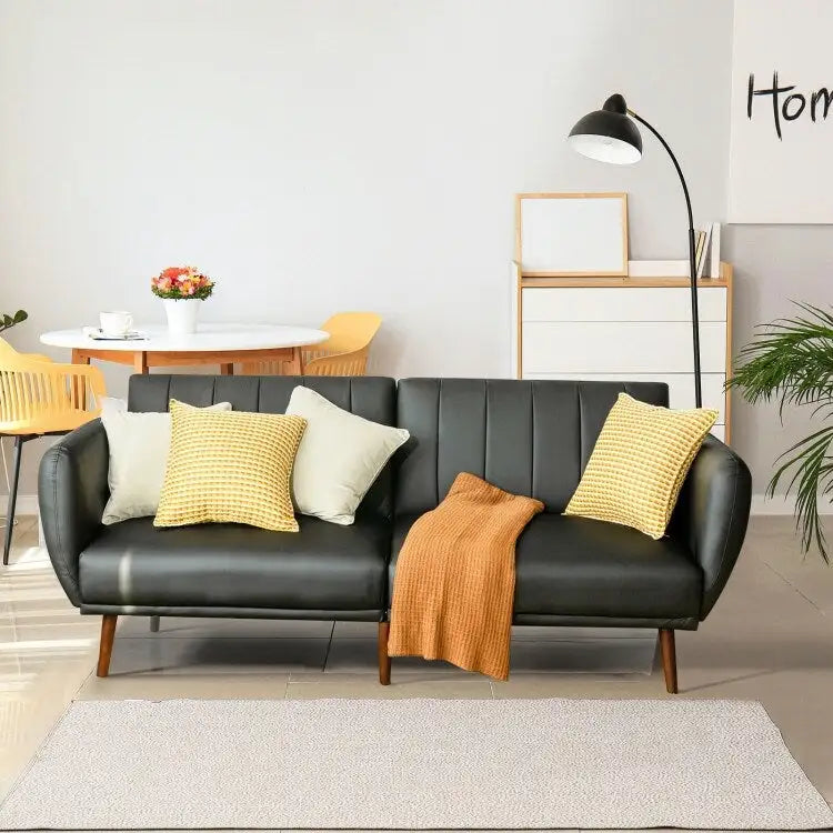 Divano Letto Futon Convertibile in Pelle PU, Divano Letto Regolabile con Gambe in Legno - 81 x 33,5 x 31,5 (L x P x A)