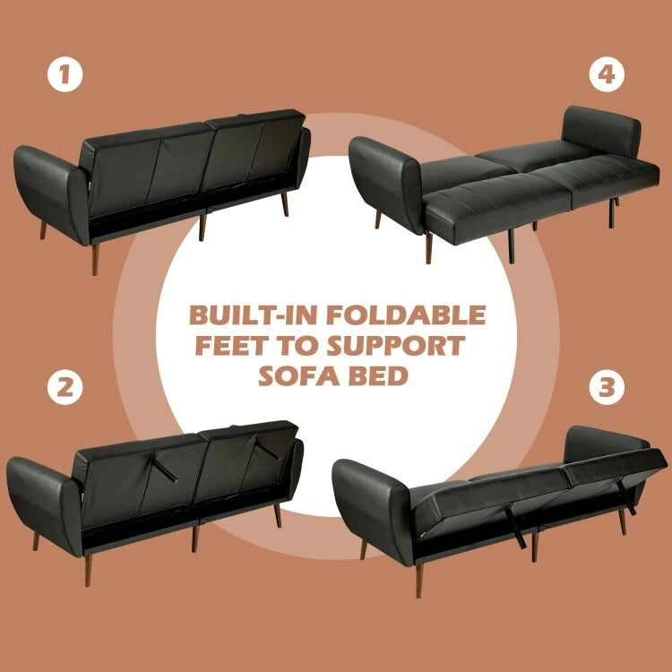 Divano Letto Futon Convertibile in Pelle PU, Divano Letto Regolabile con Gambe in Legno - 81 x 33,5 x 31,5 (L x P x A)