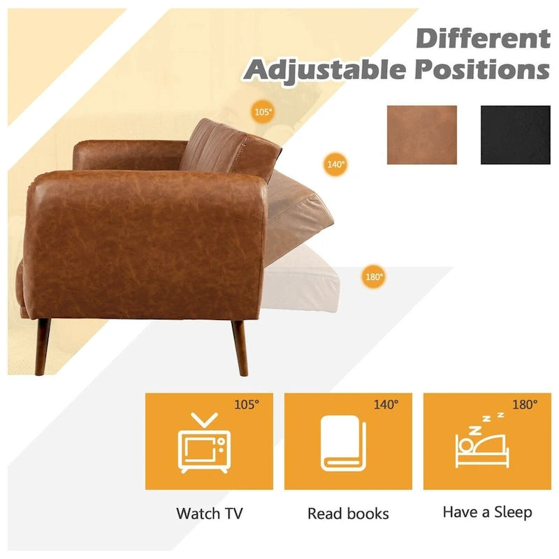 Divano Letto Futon Convertibile in Pelle PU, Divano Letto Regolabile con Gambe in Legno - 81 x 33,5 x 31,5 (L x P x A)