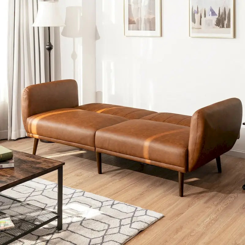 Divano Letto Futon Convertibile in Pelle PU, Divano Letto Regolabile con Gambe in Legno - 81 x 33,5 x 31,5 (L x P x A)