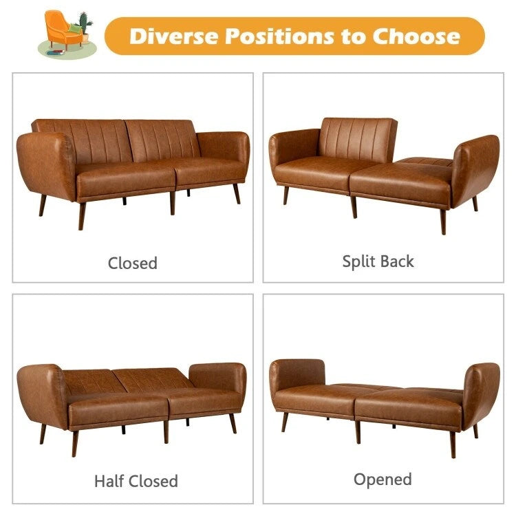 Divano Letto Futon Convertibile in Pelle PU, Divano Letto Regolabile con Gambe in Legno - 81 x 33,5 x 31,5 (L x P x A)