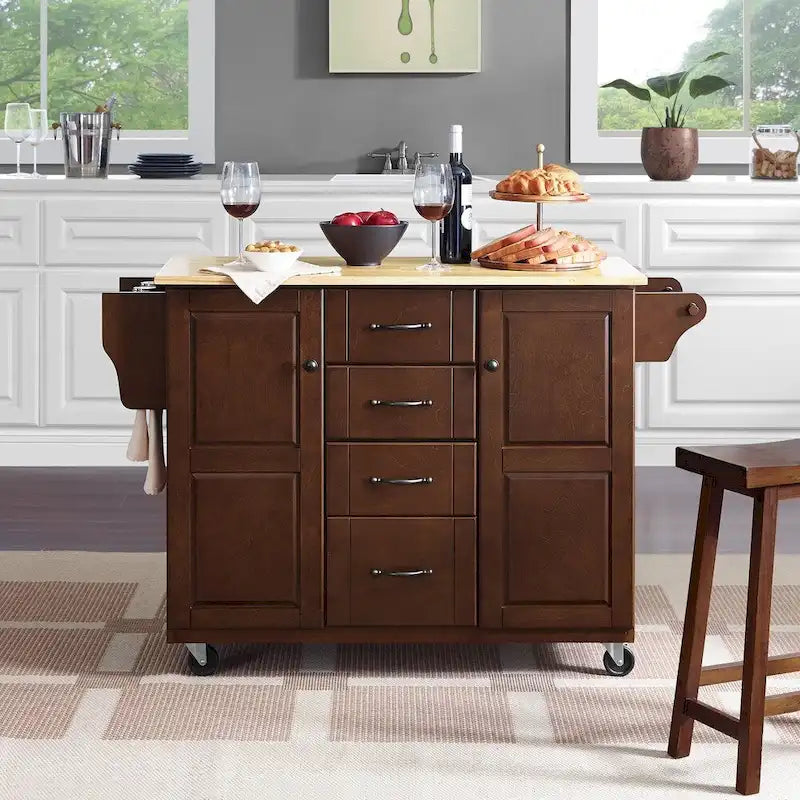  Eleanor Natural Wood Top Kitchen Cart - 18d x 51.5w x 35.25h