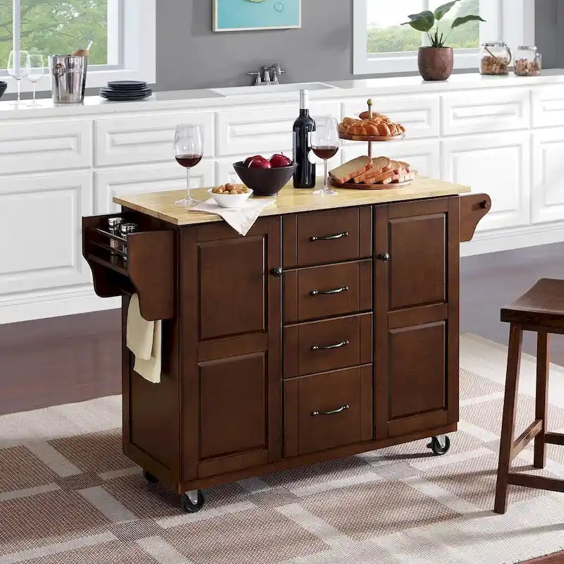 Carrello da Cucina con Piano in Legno Naturale - 18p x 51.5l x 35.25h