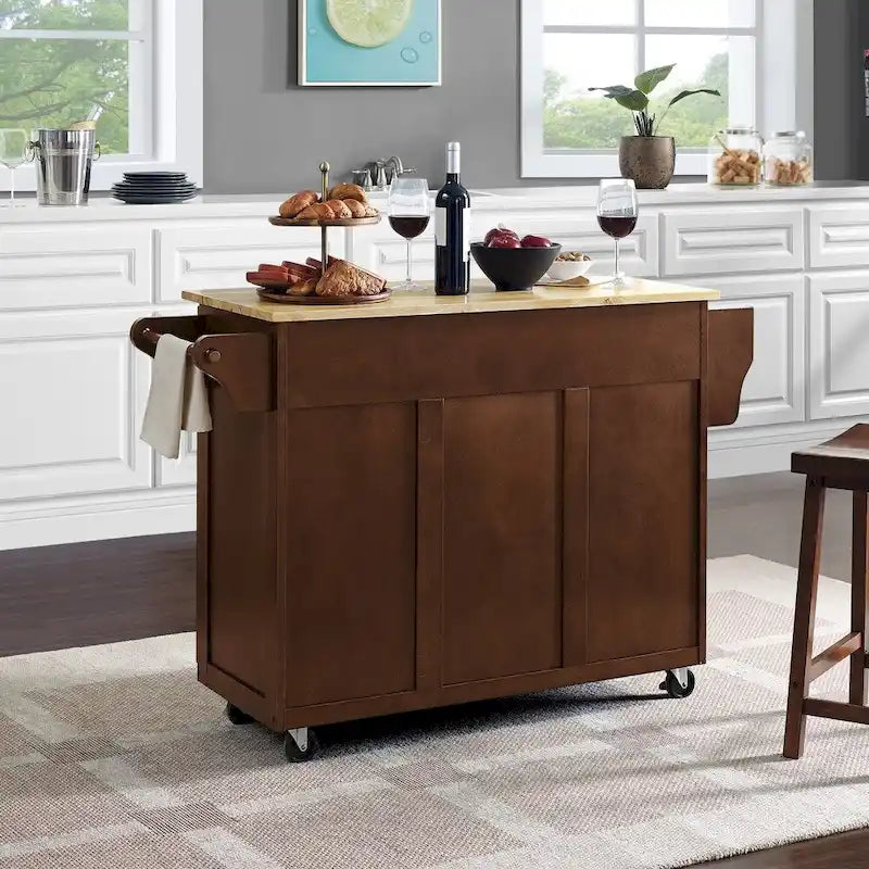 Carrello da Cucina con Piano in Legno Naturale - 18p x 51.5l x 35.25h