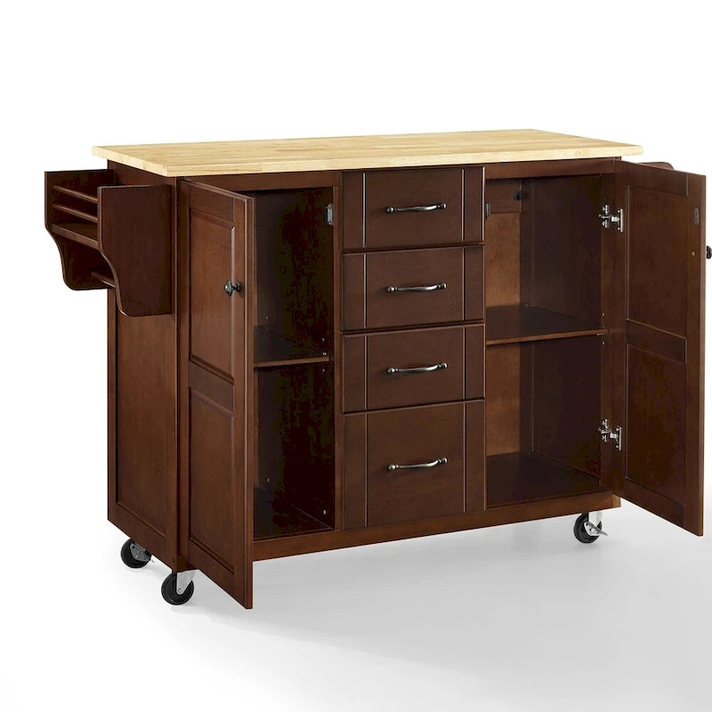 Carrello da Cucina con Piano in Legno Naturale - 18p x 51.5l x 35.25h