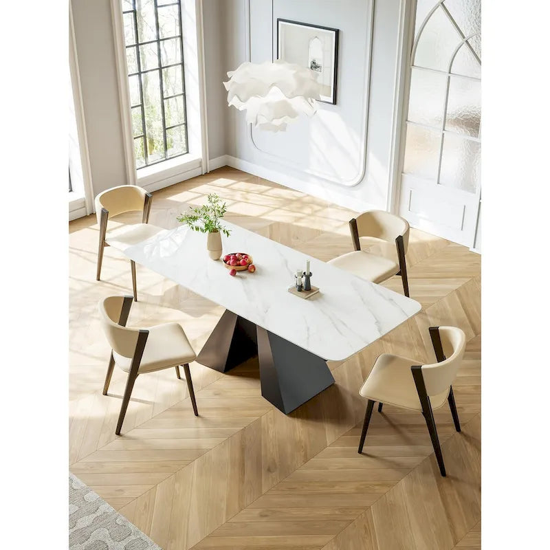 Tavolo da pranzo rettangolare allungabile contemporaneo bianco in pietra con base nera