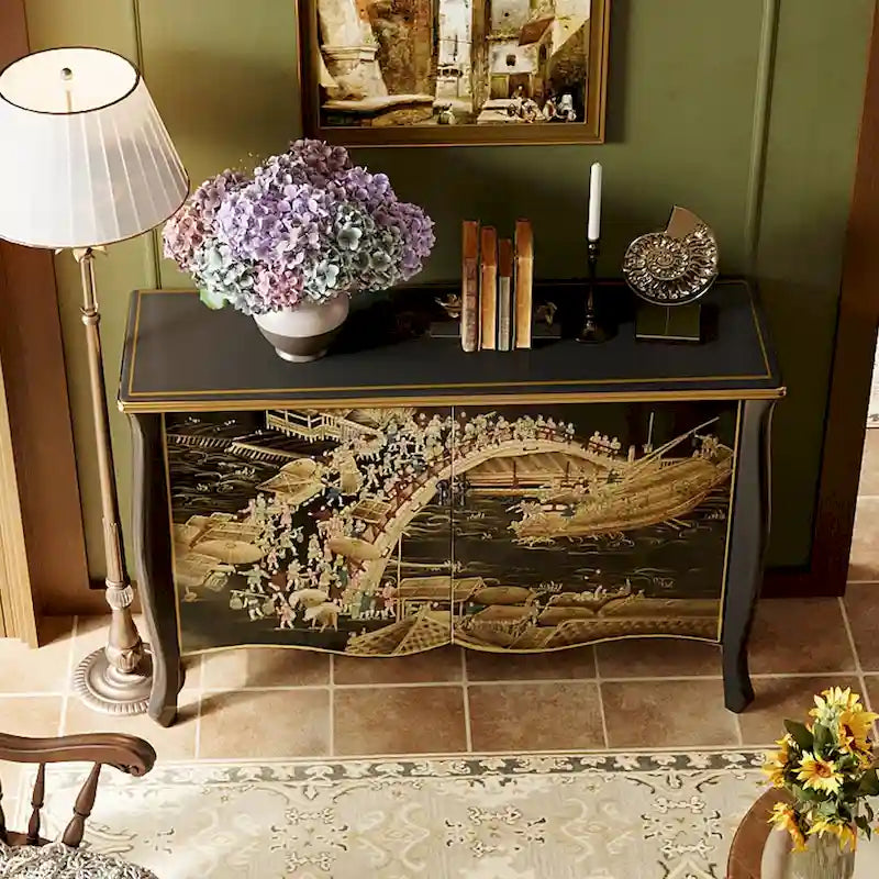 51.18 Credenza Pure fatta a mano vintage verniciata doppia porta scorrevole divisorio contenitore ingresso mobile decorativo
