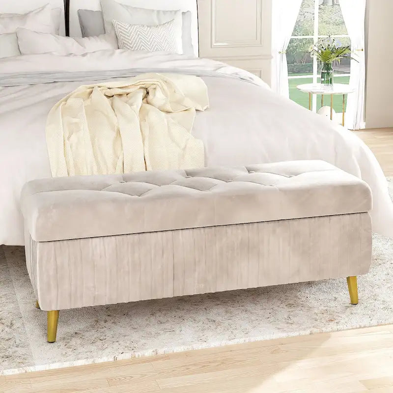Panca ottomana contenitore moderna trapuntata, panca contenitore rivestita in velluto con bottoni, perfetta per camera da letto, soggiorno, ingresso