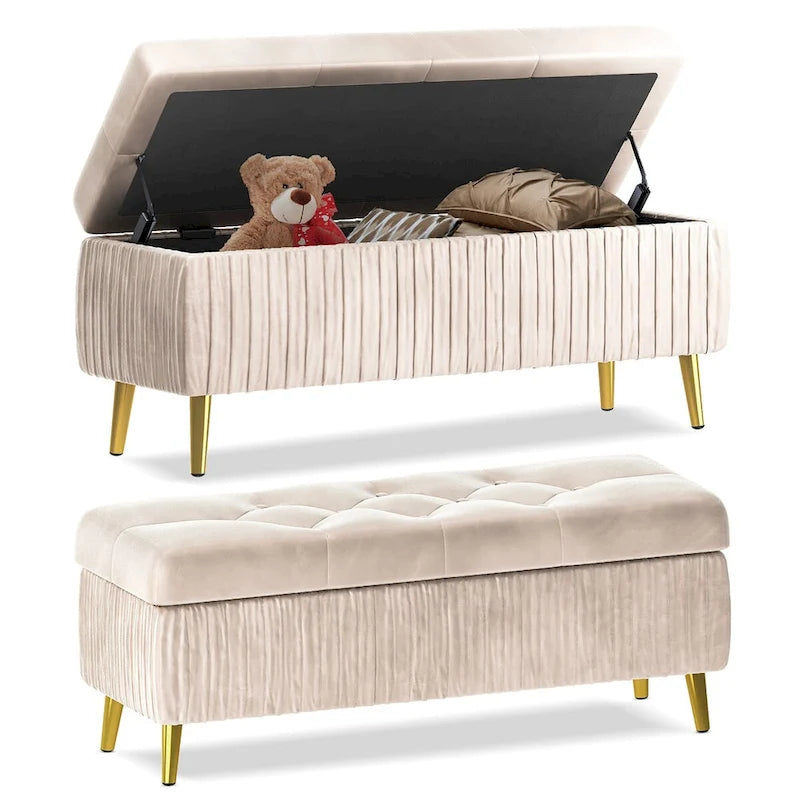Panca ottomana contenitore moderna trapuntata, panca contenitore rivestita in velluto con bottoni, perfetta per camera da letto, soggiorno, ingresso