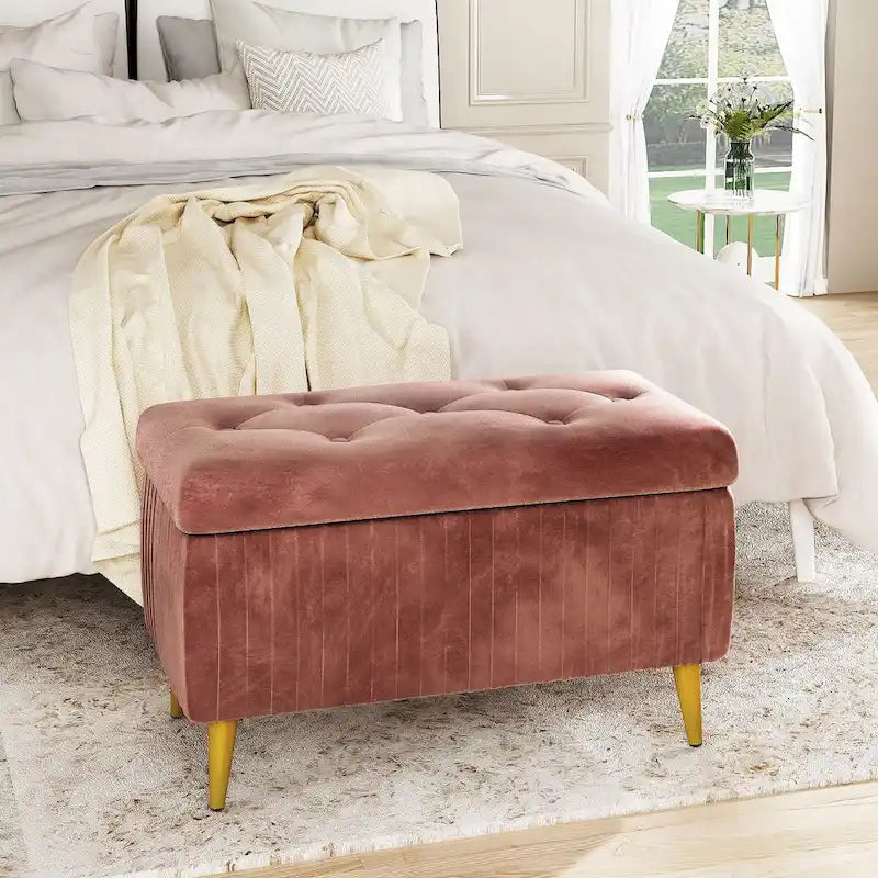 Panca ottomana contenitore moderna trapuntata, panca contenitore rivestita in velluto con bottoni, perfetta per camera da letto, soggiorno, ingresso