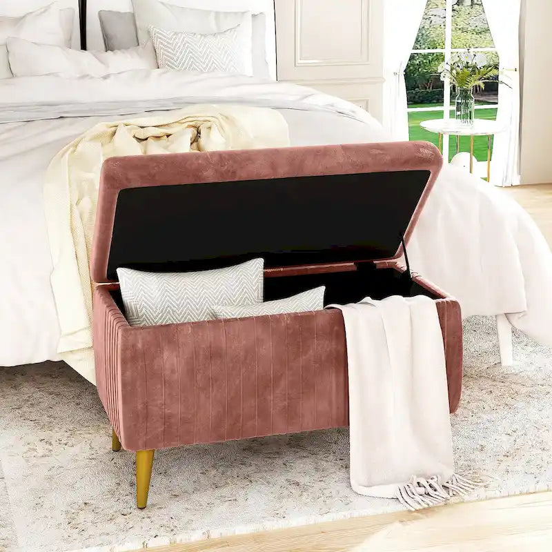 Panca ottomana contenitore moderna trapuntata, panca contenitore rivestita in velluto con bottoni, perfetta per camera da letto, soggiorno, ingresso