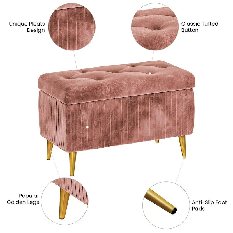 Panca ottomana contenitore moderna trapuntata, panca contenitore rivestita in velluto con bottoni, perfetta per camera da letto, soggiorno, ingresso