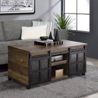  Rustic Oak & Black Finish Coffee Table with Obscure Glass - 47L X 24W X 23H