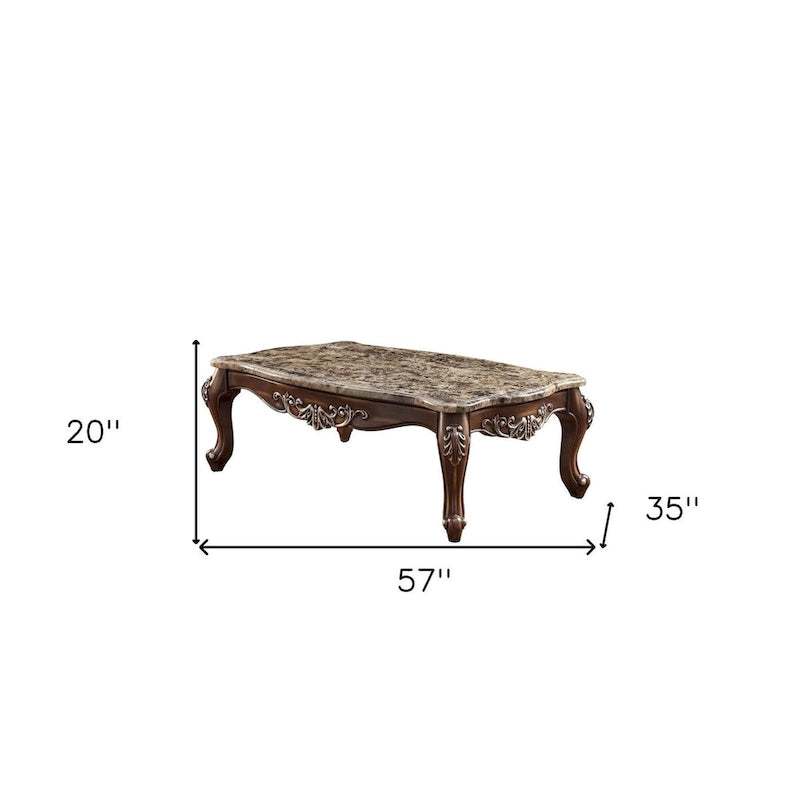 57 Tavolino da caffè in finto marmo marrone e rovere con legno massello e lavorato - 57