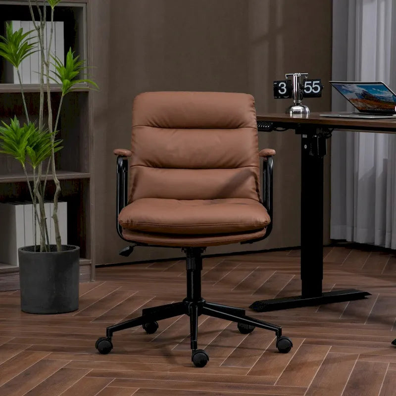 Sedia da ufficio, sedia da scrivania girevole e regolabile per computer con rotelle e braccioli, in pelle PU, ergonomica e a schienale medio