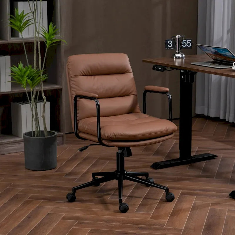 Sedia da ufficio, sedia da scrivania girevole e regolabile per computer con rotelle e braccioli, in pelle PU, ergonomica e a schienale medio
