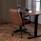 Sedia da ufficio, sedia da scrivania girevole e regolabile per computer con rotelle e braccioli, in pelle PU, ergonomica e a schienale medio
