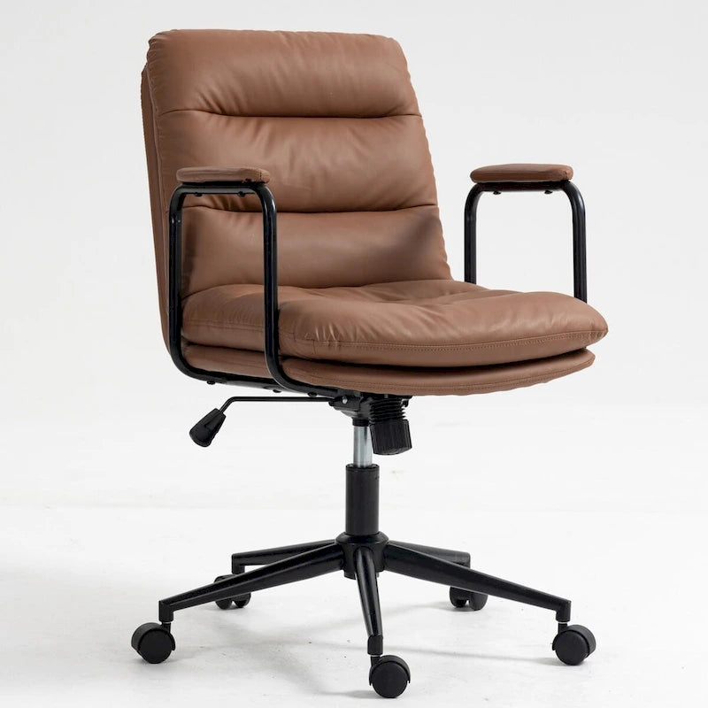 Sedia da ufficio, sedia da scrivania girevole e regolabile per computer con rotelle e braccioli, in pelle PU, ergonomica e a schienale medio