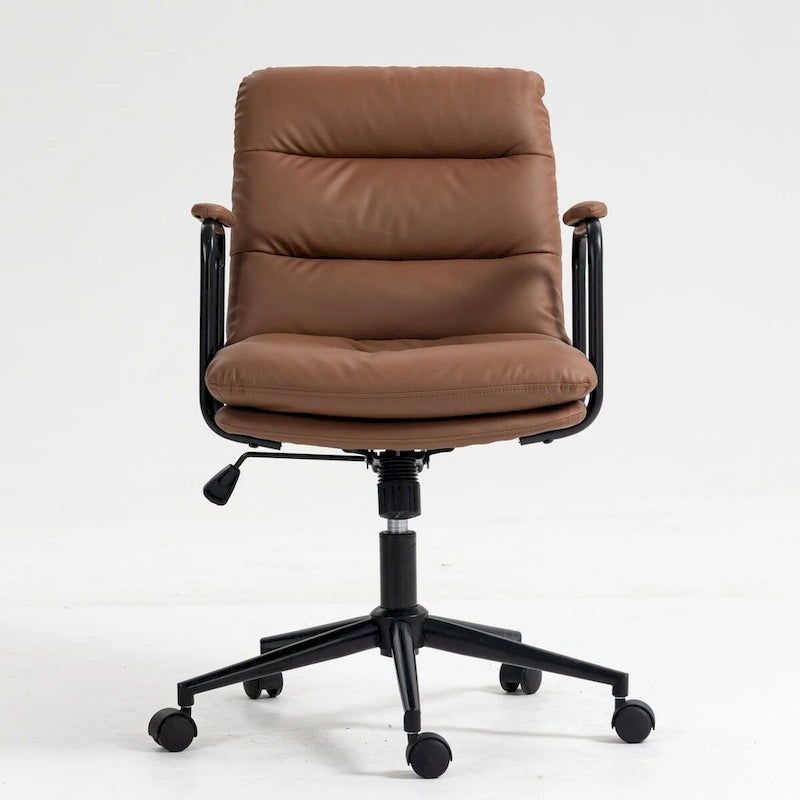 Sedia da ufficio, sedia da scrivania girevole e regolabile per computer con rotelle e braccioli, in pelle PU, ergonomica e a schienale medio
