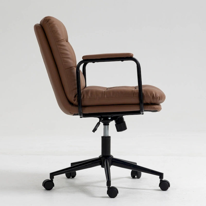 Sedia da ufficio, sedia da scrivania girevole e regolabile per computer con rotelle e braccioli, in pelle PU, ergonomica e a schienale medio