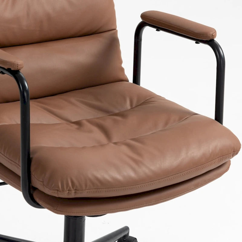 Sedia da ufficio, sedia da scrivania girevole e regolabile per computer con rotelle e braccioli, in pelle PU, ergonomica e a schienale medio