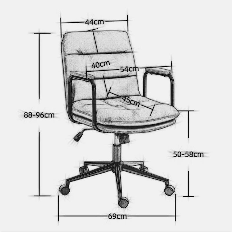 Sedia da ufficio, sedia da scrivania girevole e regolabile per computer con rotelle e braccioli, in pelle PU, ergonomica e a schienale medio