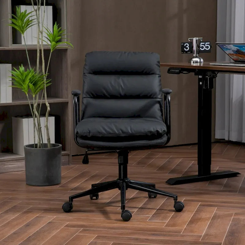 Sedia da ufficio, sedia da scrivania girevole e regolabile per computer con rotelle e braccioli, in pelle PU, ergonomica e a schienale medio